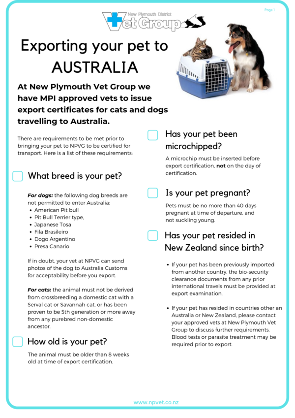 Export Service Australia New Plymouth Vet Group